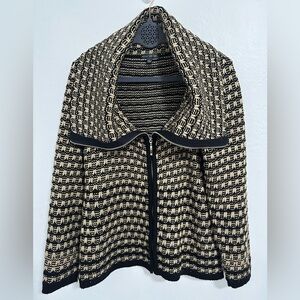 Willi Smith Black & Tan Zip-Up Wool Blend Knit Jacket Sweater | Size L
